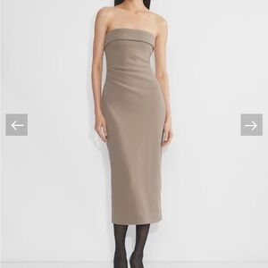 Aritzia Strapless Beige Midi Dress